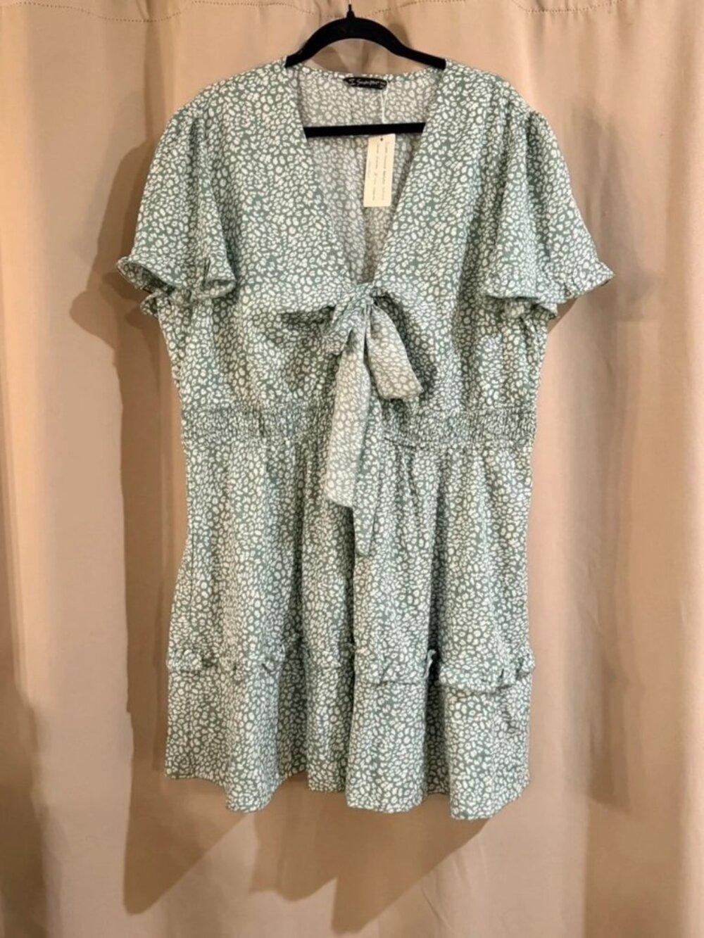 New Simplee Plus Allover Print Knot Front Shirred Frill Trim Dress